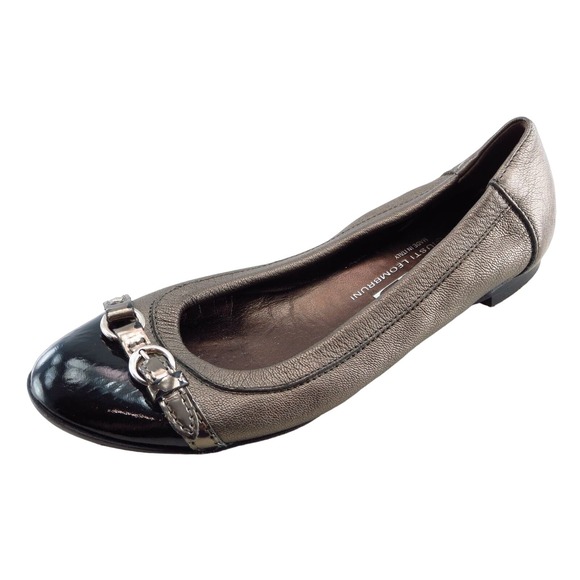 AGL Size 37 M Silver‎ Round Toe Ballet Flats Leather Women - Picture 1 of 7